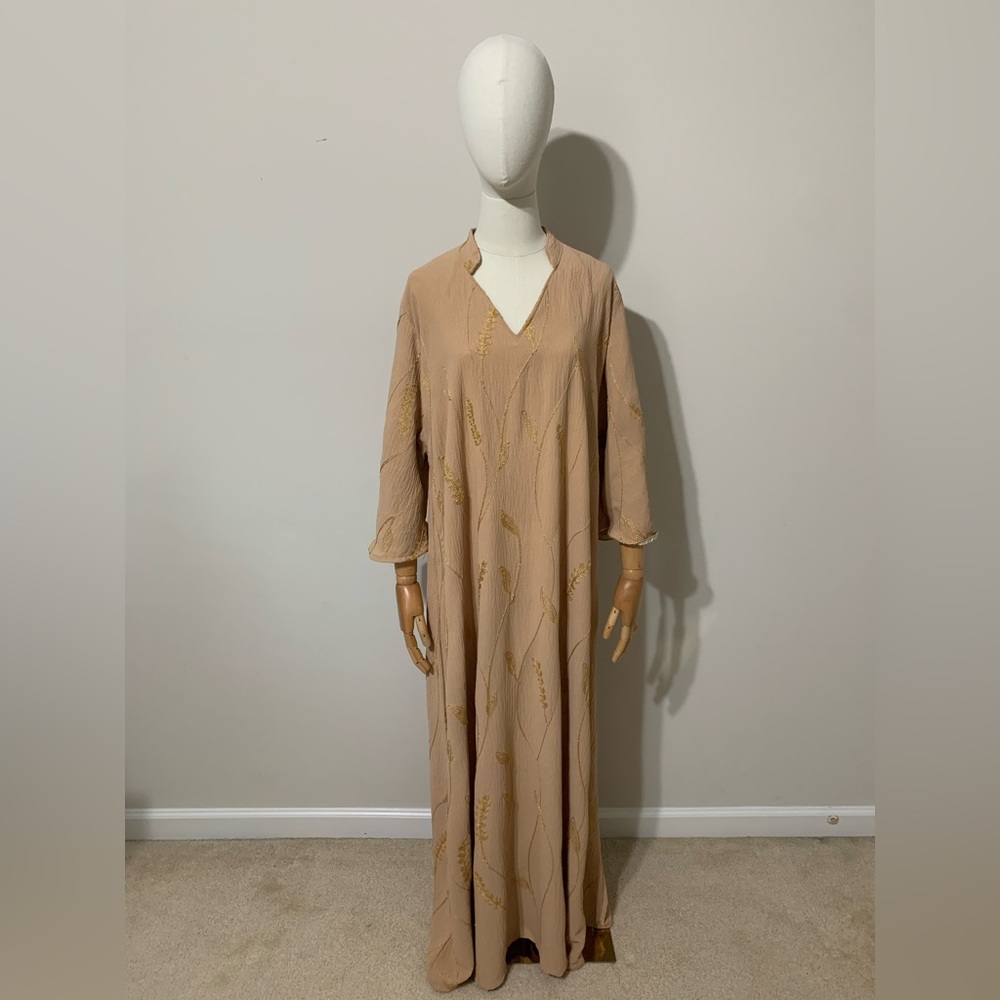 Tan and Gold Embroidered Dress / Arab Traditional Abaya